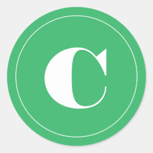 Bold initial green holiday classic round sticker