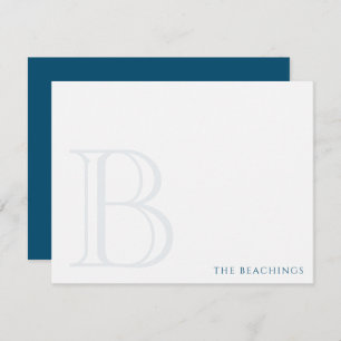 Bold Initial Navy Blue Classic Family Stationery Card