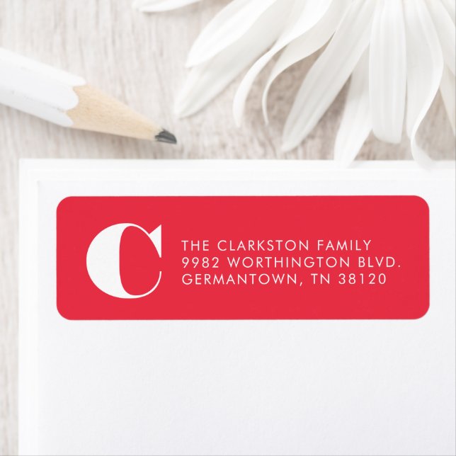 Bold initial red return address label (Insitu)
