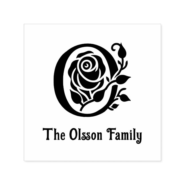 Bold Initial with Rose Family Name Date Estd N Wh Self-inking Stamp (Design)