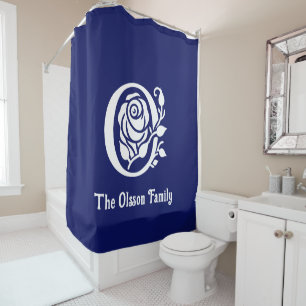 Bold Initial with Rose Family Name Date Estd N Wh Shower Curtain