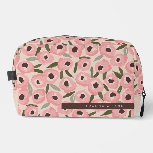 Bold Inky Floral Pattern | Hand-Drawn Botanical Dopp Kit (Front)