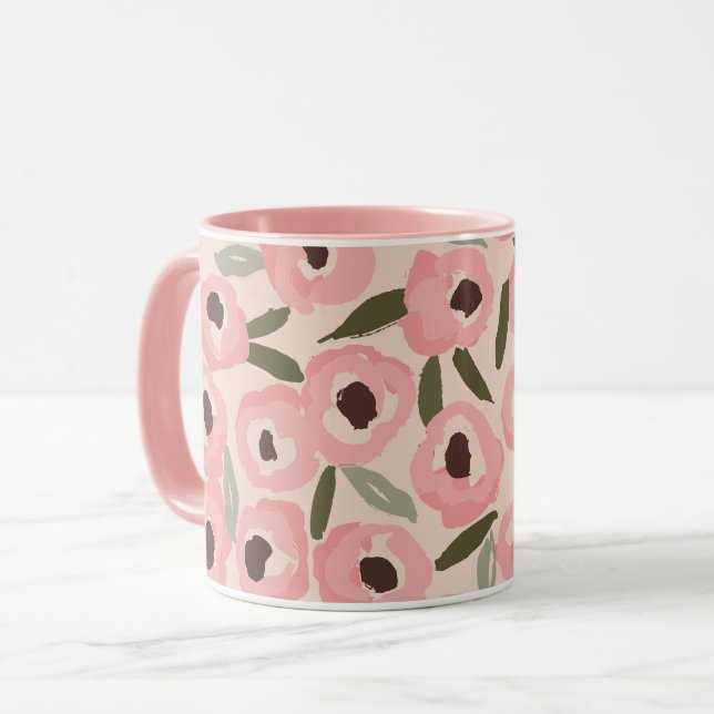 Bold Inky Floral Pattern | Hand-Drawn Botanical Mug (Front Left)