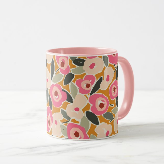 Bold Inky Floral Pattern | Hand-Drawn Botanical Mug (Front Right)