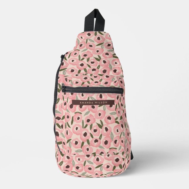 Bold Inky Floral Pattern | Hand-Drawn Botanical Sling Bag (Front)