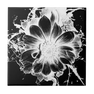 Bold Inky Grunge Sunflower Ceramic Tile