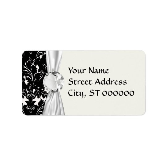 bold intricate black damask on white address label