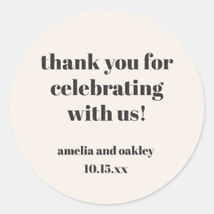 Bold Ivory Black Retro Custom Wedding Thank You Classic Round Sticker