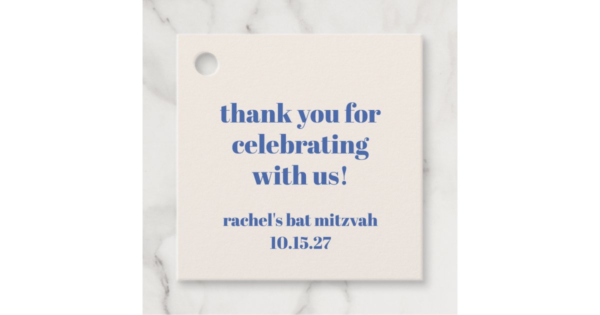 Bold Ivory Blue Custom Cute Bat Mitzvah Thank You Favour Tags Zazzle