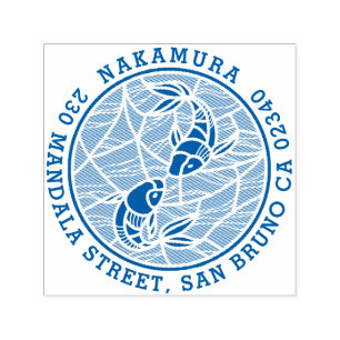 Bold Japanese Koi Pond Family Name Return Address Self-inking Stamp