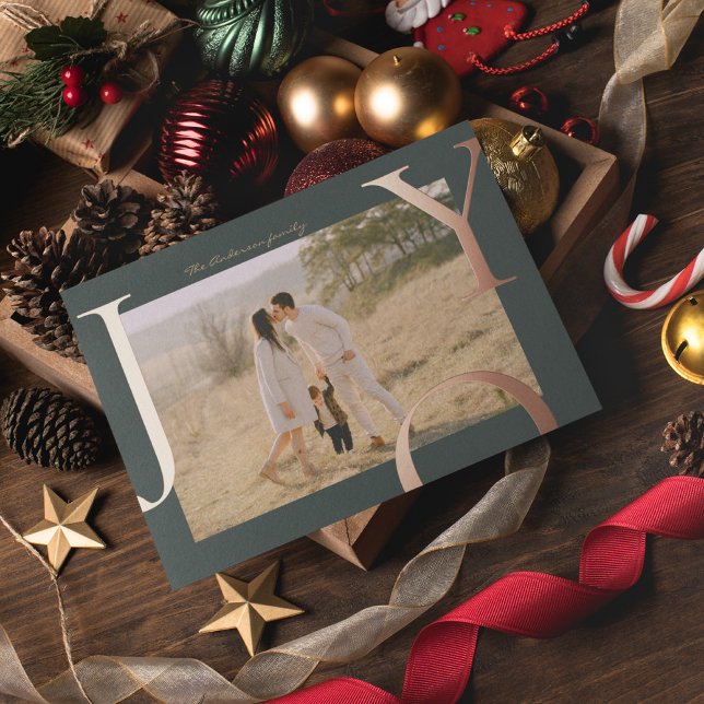 Bold JOY Typography Personalised Photos & Texts Foil Holiday Card (Creator Uploaded)
