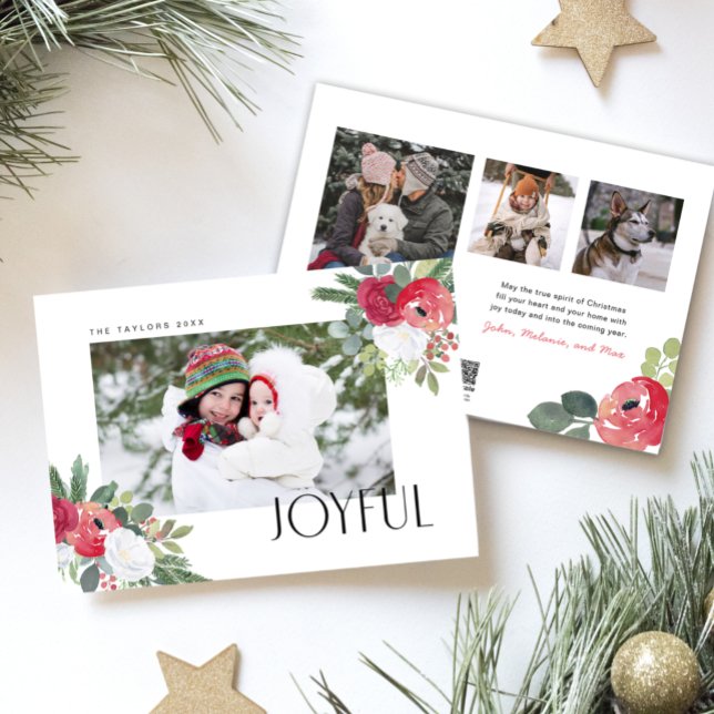 Bold Joyful Florals Photo Holiday Card (Creator Uploaded)