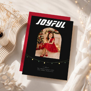 Bold Joyful Red Dress Girl Christmas Photo Holiday Card