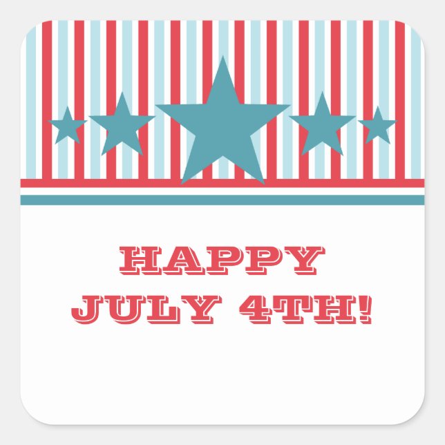 Bold July 4th Stars and Stripes Square Stickers (Front)
