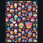 Bold Kawaii Birthday Pattern<br><div class="desc">A bold rich colour birthday design for both kids and adults alike. This pattern features cakes,  ice creams and fun characters.</div>