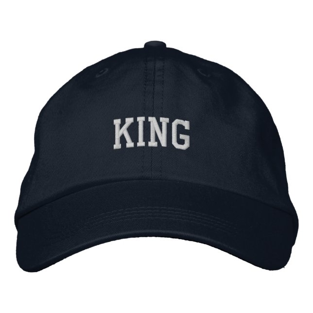 Bold KING Text Embroidered Adjustable Navy-Hat Hat (Front)