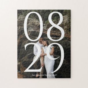 Bold Large Numeral Date with Photo Background Jigsaw Puzzle