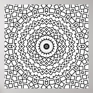 Bold Lattice Star Mandala Pattern Colouring Art Poster