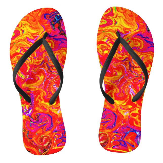 Bold Lava Colours Abstract Design Thongs (Footbed)