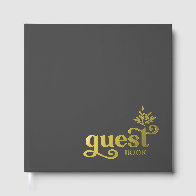 Bold Leaf Motif Typography Any Colour Background Guest Book (Front)