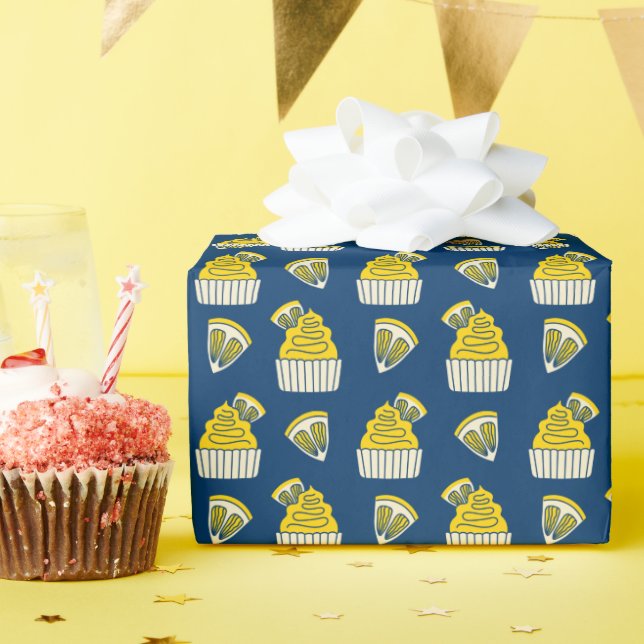 Bold Lemon Cupcake Pattern Wrapping Paper Roll (Birthday Party)