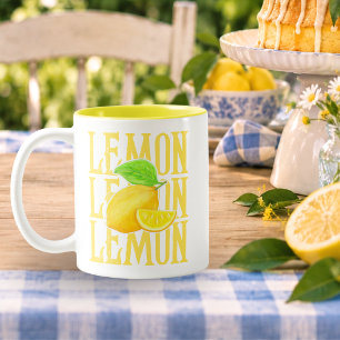 Bold Lemon Typography Yellow Citrus Two-Tone Coffee Mug