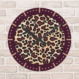 Bold Leopard Print Pattern Brown Black Tan Spots Round Clock