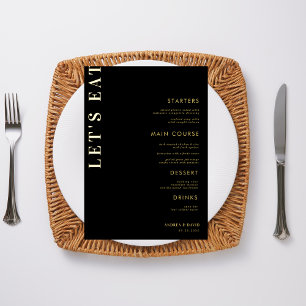 Bold Let's Eat Gold Foil Black Any Event Menu Card
