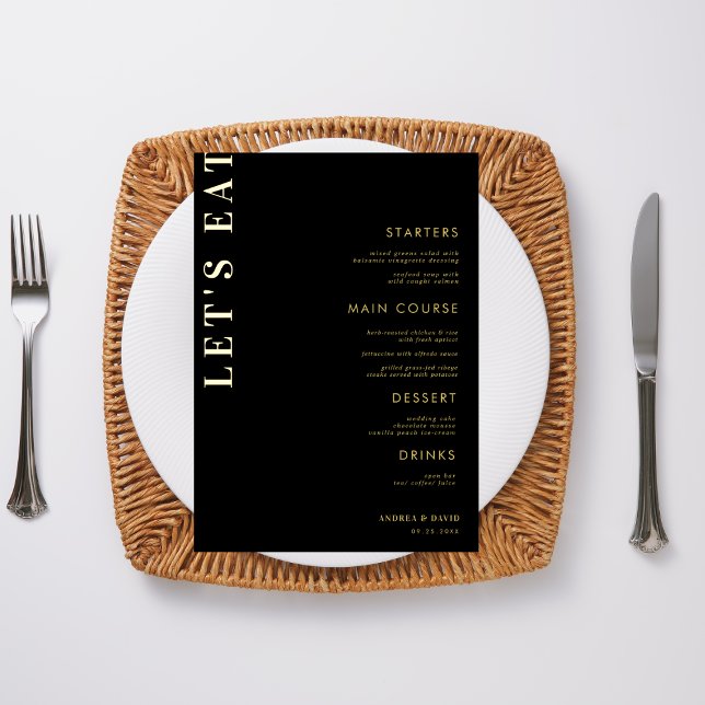 Bold Let's Eat Gold Foil Black Any Event Menu Card (Creator Uploaded)