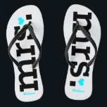 Bold Lettering (blue) Bride Thongs<br><div class="desc">Fun,  custom white and bold blue bridal wedding flip flops.</div>