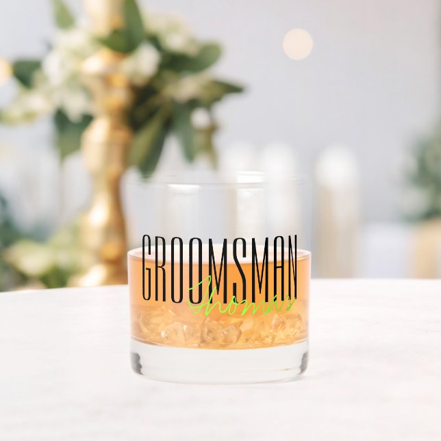 Bold Letters "Groomsman" Custom Wedding Party Whiskey Glass (Insitu (Wedding))