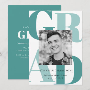 Bold Letters Teal   Photo Graduation Party Invitation