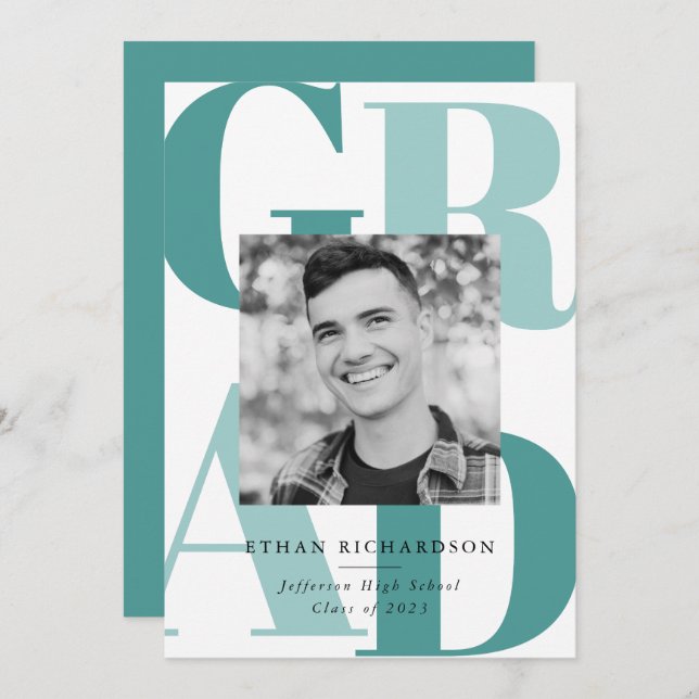 Bold Letters Teal | Photo Graduation Party Invitation (Front/Back)