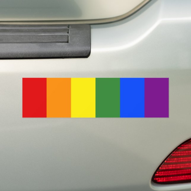 Bold LGBT Pride Rainbow Stripes Bumper Sticker (On Car)