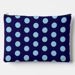 Bold Light Blue Polka Dots on Navy Blue  Accessory Pouch
