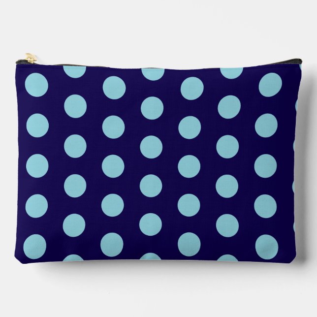 Bold Light Blue Polka Dots on Navy Blue  Accessory Pouch (Front)