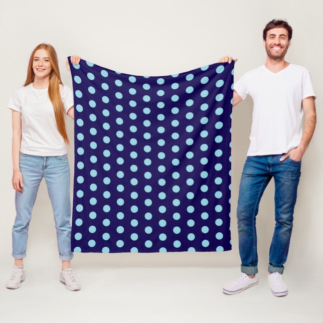 Bold Light Blue Polka Dots on Navy Blue  Fleece Blanket (In Situ)