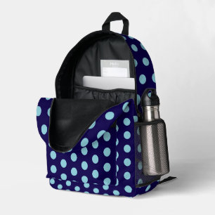 Bold Light Blue Polka Dots on Navy Blue Printed Backpack