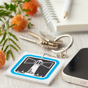 Bold Lighthouse Beacon with Ocean Waves Icon  Key Ring