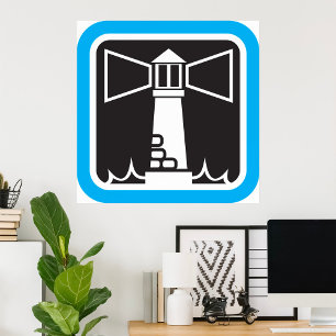 Bold Lighthouse Beacon with Ocean Waves Icon  Poster