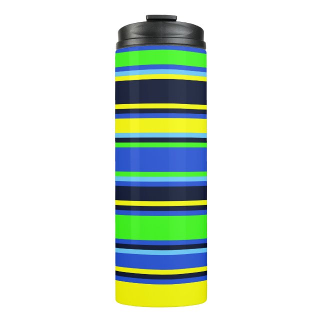 Bold Lime, Blue, and Yellow Striped Tumbler (Front)
