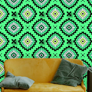 Bold Lime Green Mandala Geometric Pattern Wallpaper