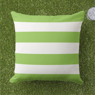 Bold Lime Green White Horizontal Stripe Cushion