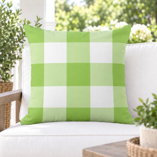 Bold Lime Green White Large Gingham Check Cushion