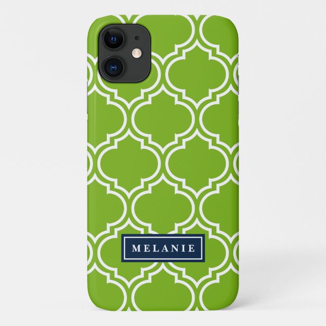 Bold Lime Moroccan Lattice Navy Name Template Case-Mate iPhone Case (Back)