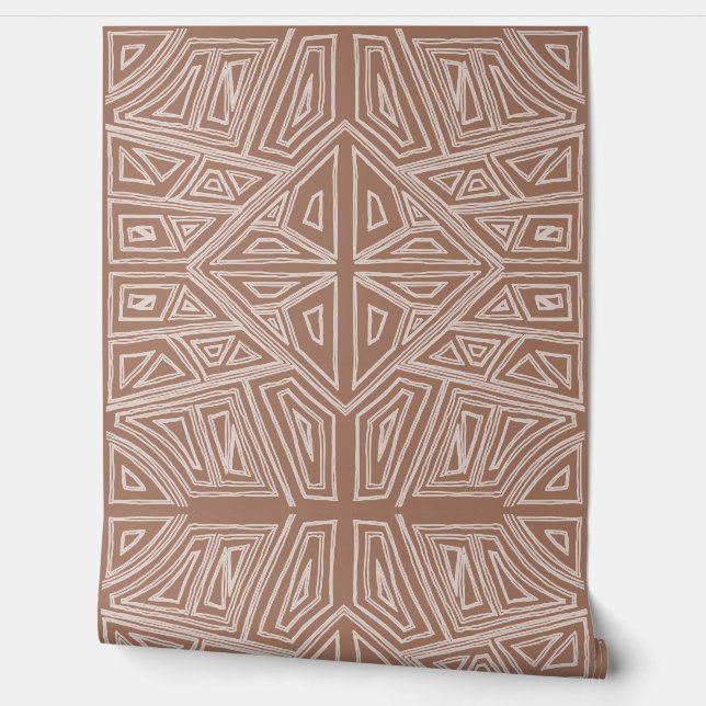 Bold Lines - Symmetrical Tile - Mocha and Beige Wallpaper (Unrolling)