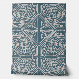 Bold Lines - Symmetrical Tile - Teal and Beige Wallpaper