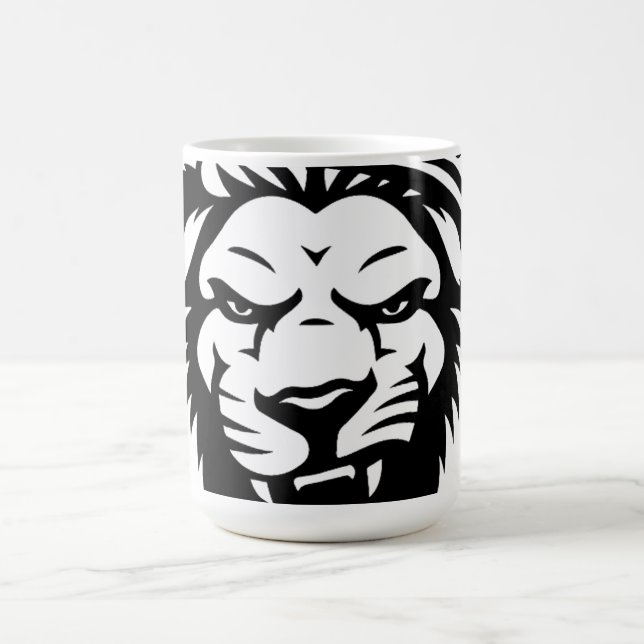 Bold Lion Head Coffee Mug – Black and White King (Center)