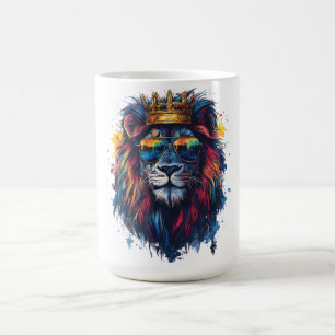 Bold Lion Head with Sunglasses and Crown Coffee Mug