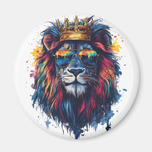 Bold Lion Head with Sunglasses and Crown Magnet (Front)